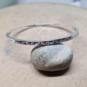 Floral sterling silver bangle bracelet, Gift for her