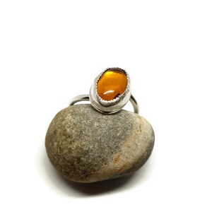 Handmade Amber Gemstone Ring: Sterling Silver Stacking Jewelry