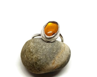 Amber Ring,Sterling Silver Ring, Gemstone Ring, Orange Ring, Gift for her, Amber Jewellery, Stacking Ring, Amber Gift, Amber Gemstone