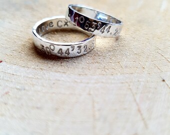 Sterling Silver Coordinates Couple Ring: Personalized Promise Ring