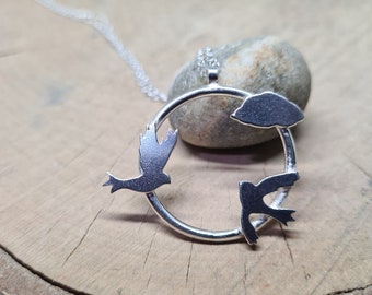 Sparrow necklace pendant sterling silver, Bird silver necklace, gift for her