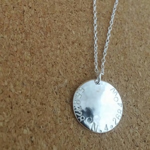Coordinates necklace, Coordinates, Hand stamped jewelry, Custom necklace, Silver necklace, Sterling Jewelry, Longitude latitude necklace