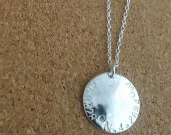 Hand Stamped Sterling Silver Coordinates Necklace - Custom Location Jewelry