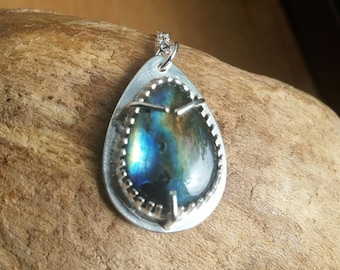 Labradorite Necklace: Handmade Sterling Silver Teardrop Pendant