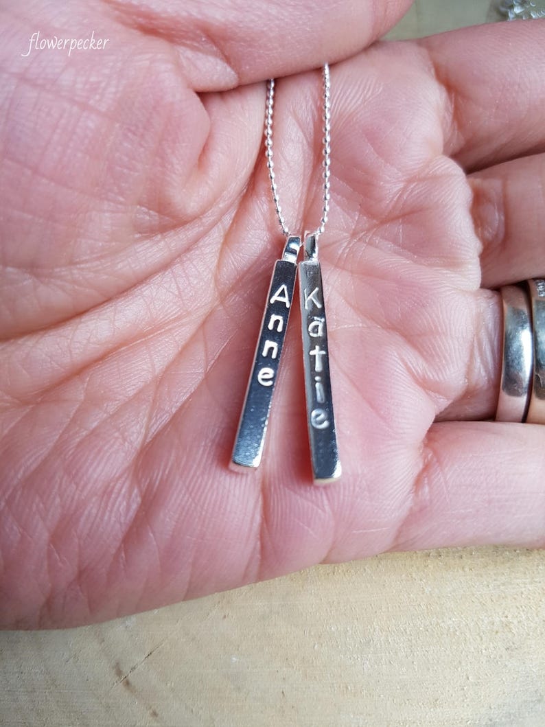 Personalized Bar Necklace Silver Name Bar Necklace Bar Etsy UK