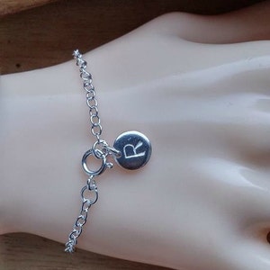 Personalized Sterling Silver Initial Charm Bracelet: Dainty Silver Disc