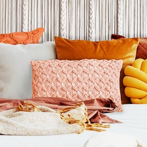 DIY Crochet PATTERN - Crochet Macrame Lumbar Pillow (2019004):  crochet pattern, macrame pillow, macrame pattern, crochet pillow, cushion