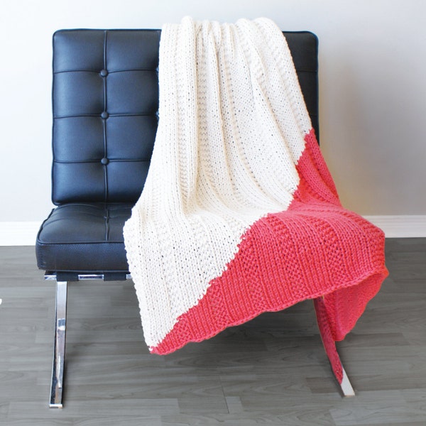 DIY Knitting PATTERN - Triangle Color Blocked Throw Blanket  Size: 37"x49" (2015001)