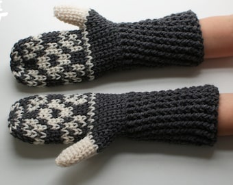 DIY Crochet PATTERN -Floral Fair Isle Crochet Mittens- Ladies Small / Child Large (2016002)