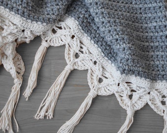 DIY Crochet PATTERN - Crochet Macrame Edged Blanket (2019001):  crochet pattern, macrame trim, macrame pattern, crochet blanket, afghan