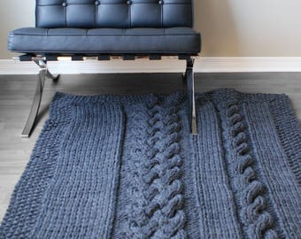 DIY Knitting PATTERN - Double Cable Throw Blanket (2012002); oversized knits, knit blanket, cable knit, knit rug, knitting patterns, knit