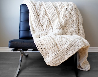 DIY Crochet PATTERN - Double Cable Crochet Throw Blanket (2014001-2): crochet, pattern, crochet blanket, crochet cable, chunky crochet