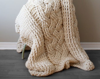 DIY Crochet PATTERN - Double Cable Crochet Throw Blanket (2014001-2): crochet, pattern, crochet blanket, crochet cable, chunky crochet