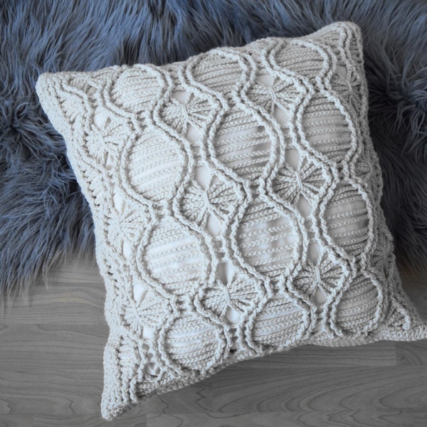 PATRÓN DIY Crochet - Cojín Cuadrado de Macramé a Crochet (2019003): patrón de crochet, cojín de macramé, patrón de macramé, cojín de crochet, cojín