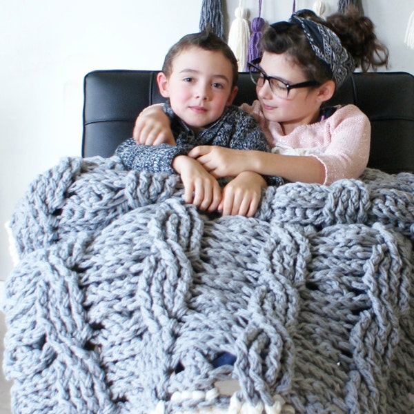 DIY Crochet PATTERN - Reversible Cable Throw Blanket / Rug 49" x 72" (2015022)