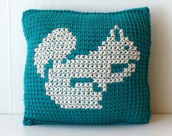 DIY Crochet PATTERN - Learn To Tunisian Crochet Woodland Animals Cross-stitch Throw Pillows - 8" Square Squirrel, Fox, Rabbit (2016008)