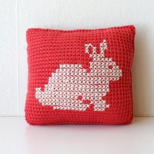 DIY Crochet PATTERN Learn To Tunisian Crochet Woodland Animals Cross-stitch Throw Pillows 8 Square Squirrel, Fox, Rabbit 2016008 image 4