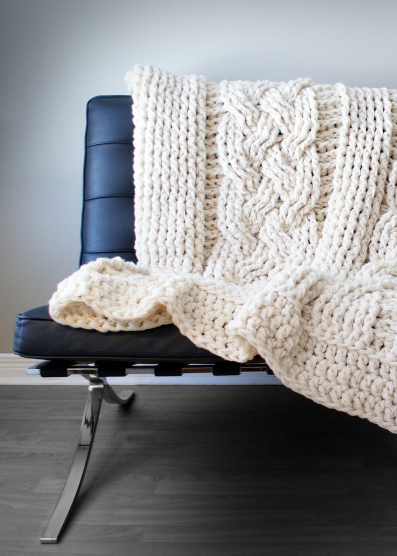 DIY Crochet PATTERN Double Cable Crochet Throw Blanket 2014001-2: crochet, pattern, crochet blanket, crochet cable, chunky crochet image 5