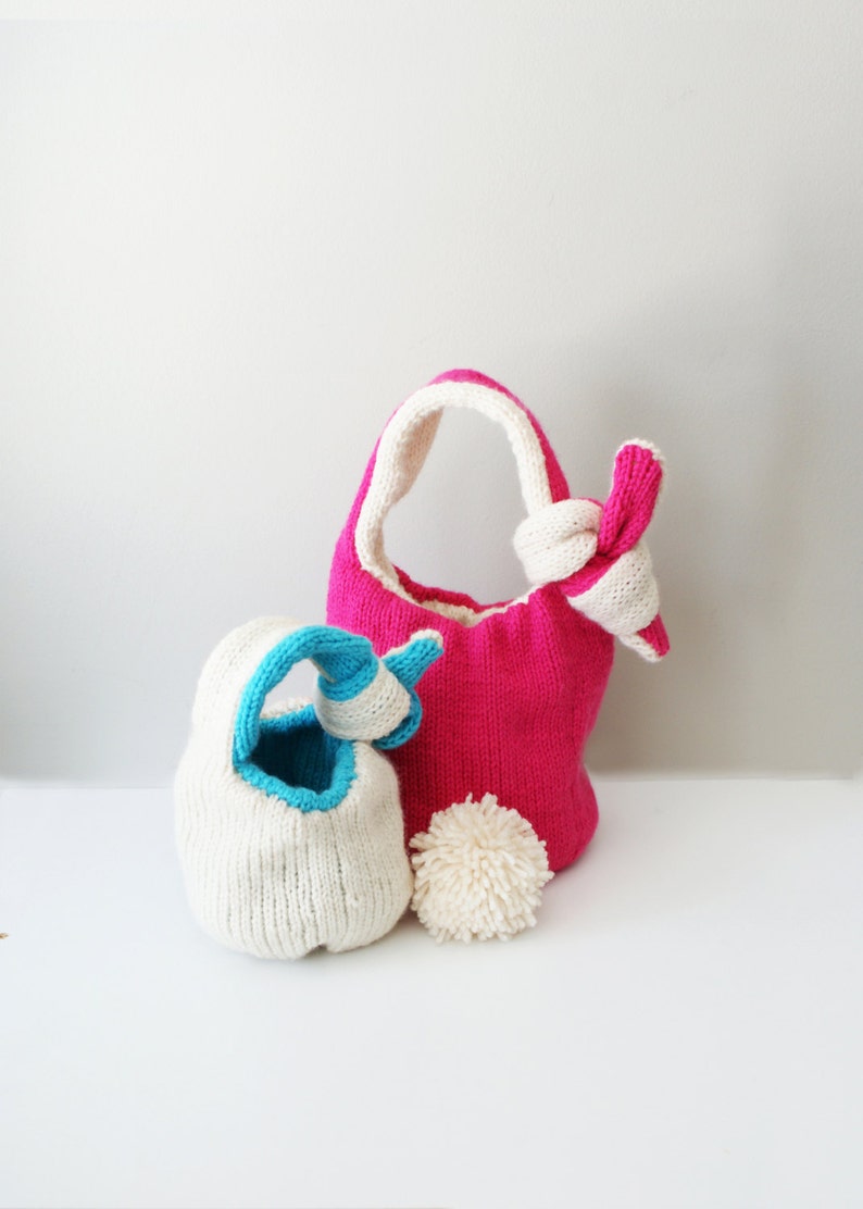 DIY Knitting PATTERN Knit Bunny Baskets in Small 5 and Large 7 diameter Reversible and Adjustable bowls004 image 1