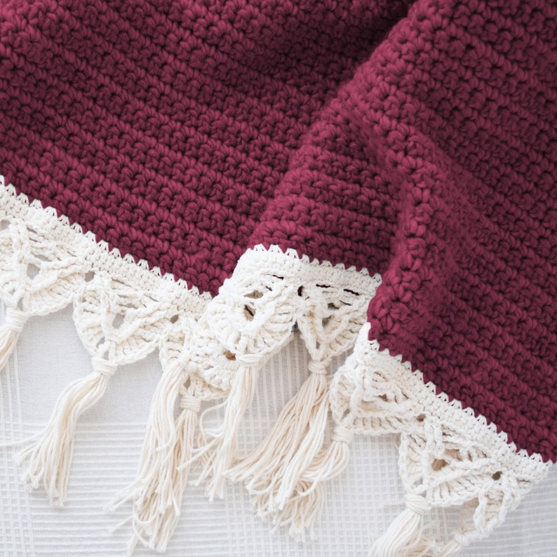 DIY Crochet PATTERN Crochet Macrame Edged Blanket 2019001: crochet pattern, macrame trim, macrame pattern, crochet blanket, afghan image 1
