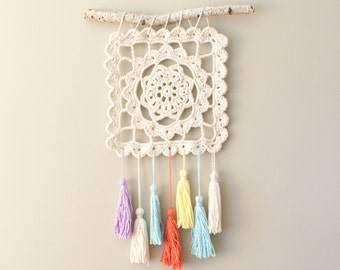 DIY Crochet PATTERN - Dreaming of Granny Wall Hanging (2014024-2): dream catcher, crochet pattern, granny square, crochet wall art, macrame