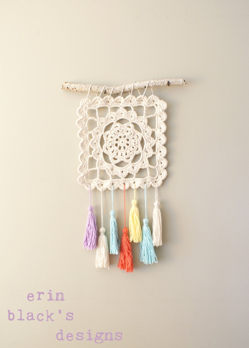 DIY Crochet PATTERN Dreaming of Granny Wall Hanging 2014024-2: dream catcher, crochet pattern, granny square, crochet wall art, macrame image 1