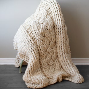 DIY Crochet PATTERN Double Cable Crochet Throw Blanket 2014001-2: crochet, pattern, crochet blanket, crochet cable, chunky crochet image 8