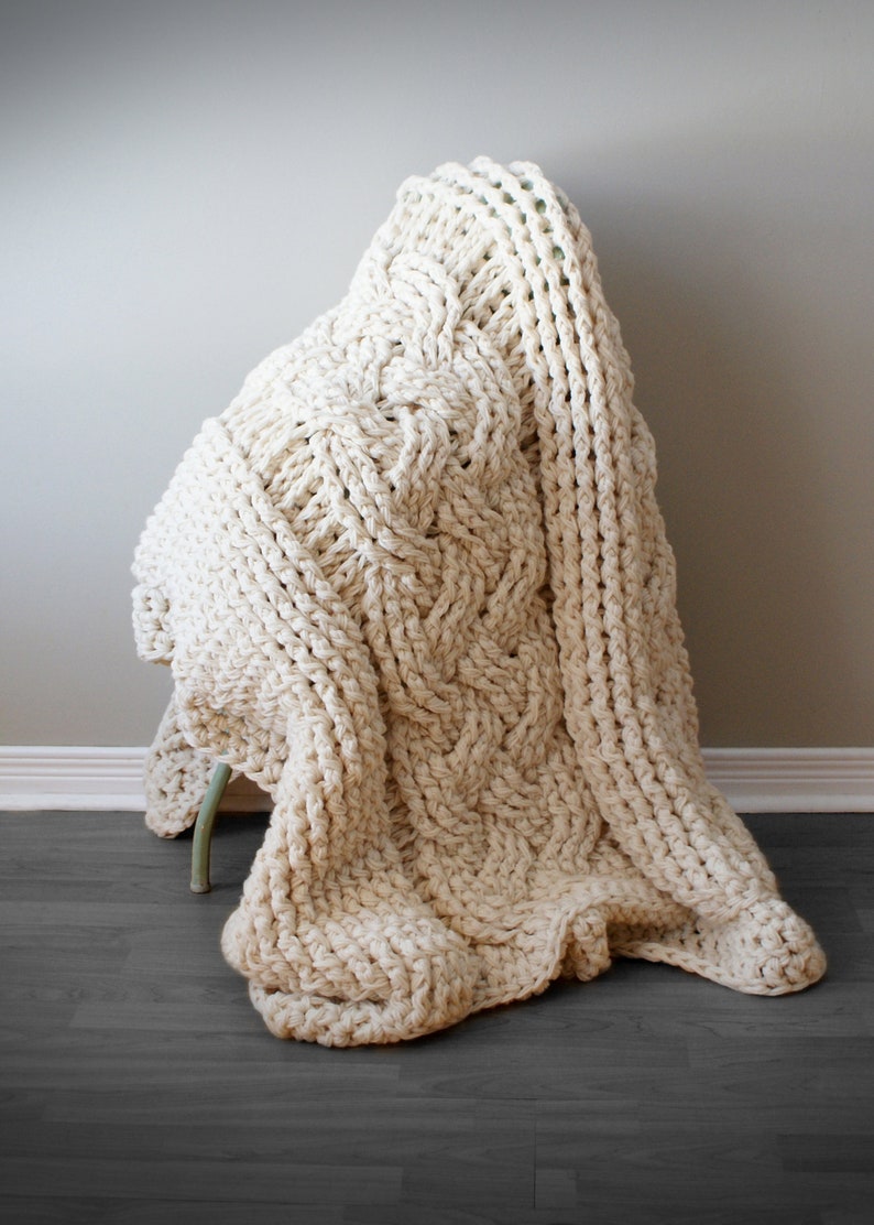 DIY Crochet PATTERN Double Cable Crochet Throw Blanket 2014001-2: crochet, pattern, crochet blanket, crochet cable, chunky crochet image 8