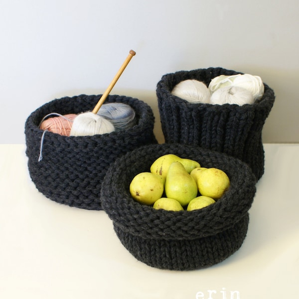 DIY Knitting PATTERN - Chunky Knit Baskets (2014025): chunky knit, knit basket, knit, oversized knit, knitting patterns, knitted, knit bowl