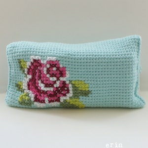 DIY Tunisian Crochet PATTERN Cotton Pink Rose Bloom Clutch 11 x 11 tunisian007 image 2