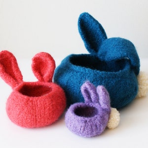 DIY Knitting PATTERN - Knit Wool Felt Bunny Bowls (in 3", 4", and 7" diameter)