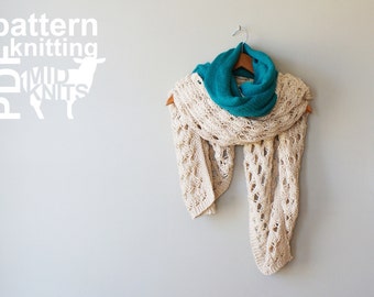 DIY Knitting PATTERN - Duplicate Stitch Squirrel Stockinette & Lace Throw Blanket / Blanket Shawl / Scarf - 42" x 52" (2016013)