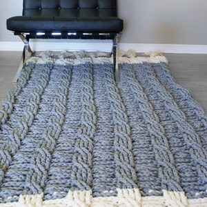 DIY Crochet PATTERN - Reversible Cable Throw Blanket / Rug 49" x 72" (2015022)
