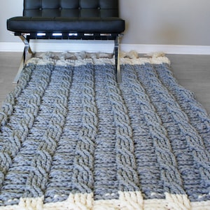 DIY Crochet PATTERN - Reversible Cable Throw Blanket / Rug 49&quot; x 72&quot; (2015022)