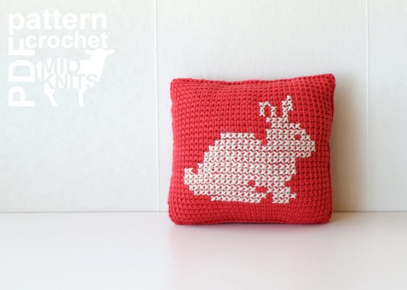 DIY Crochet PATTERN Learn To Tunisian Crochet Woodland Animals Cross-stitch Throw Pillows 8 Square Squirrel, Fox, Rabbit 2016008 image 4