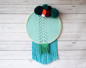 DIY Knitting PATTERN - Chevron Fringe Wall Hanging  Size: 14" diameter (2015010-2) Bohemian, Doily
