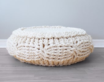 DIY Crochet PATTERN - Crochet Cable Footstool Cover fits Ikea&#39;s Alseda Footstool 23-7/8&quot; diameter x 7-1/8&quot; high (Pouffe003)