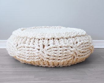 DIY Crochet PATTERN - Crochet Cable Footstool Cover fits Ikea's Alseda Footstool 23-7/8" diameter x 7-1/8" high (Pouffe003)