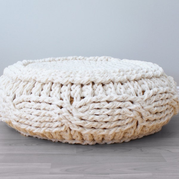 DIY Crochet PATTERN - Crochet Cable Footstool Cover fits Ikea's Alseda Footstool 23-7/8" diameter x 7-1/8" high (Pouffe003)