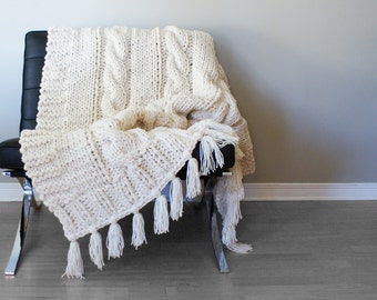 DIY Knitting PATTERN - Triple Cable Throw Blanket / Rug 49" x 64" (2015014)