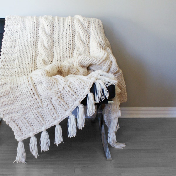 DIY Knitting PATTERN - Triple Cable Throw Blanket / Rug 49" x 64" (2015014)