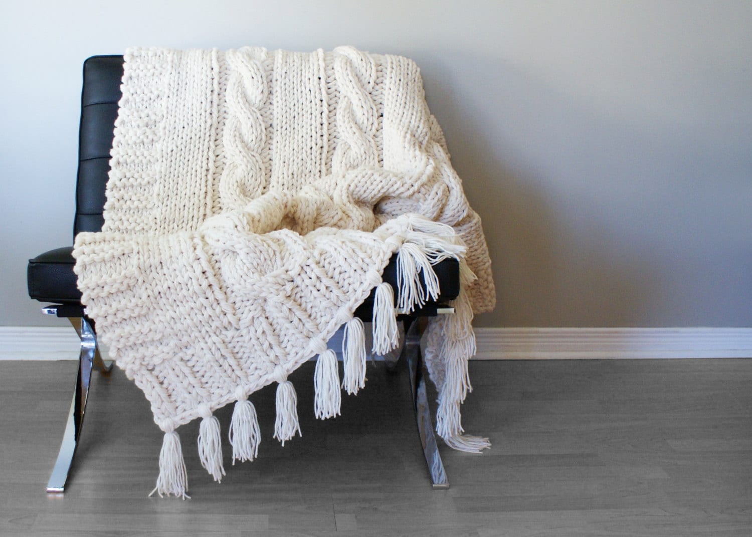 DIY Knitting PATTERN - Triple Cable Throw Blanket / Rug 49