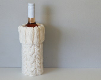 DIY Knitting PATTERN - Cable Knit Wine Bottle Cozy  Size: 4.5" diameter x 12" tall (2015019)