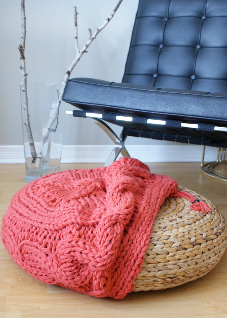 DIY Knitting PATTERN Cable Knit Footstool Cover fits Ikea's Alseda Footstool 23-7/8 diameter x 7-1/8 high image 3