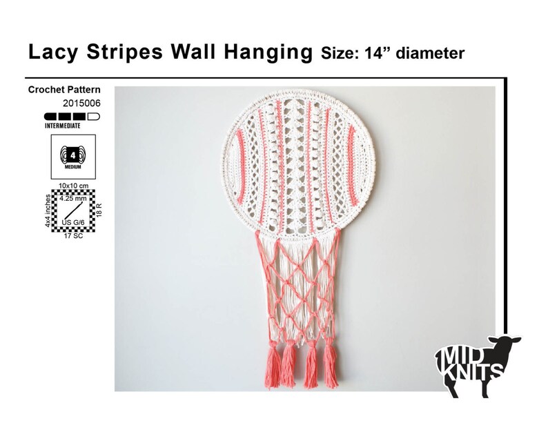 DIY Crochet PATTERN Lacy Stripes Wall Hanging Size: 14 diameter 2015006 image 2