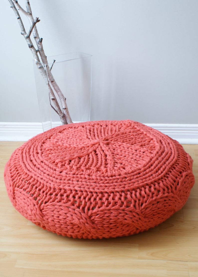 DIY Knitting PATTERN Cable Knit Footstool Cover fits Ikea's Alseda Footstool 23-7/8 diameter x 7-1/8 high zdjęcie 5