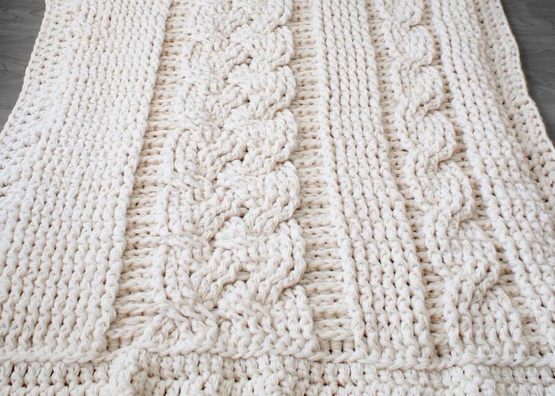 DIY Crochet PATTERN Double Cable Crochet Throw Blanket 2014001-2: crochet, pattern, crochet blanket, crochet cable, chunky crochet image 5