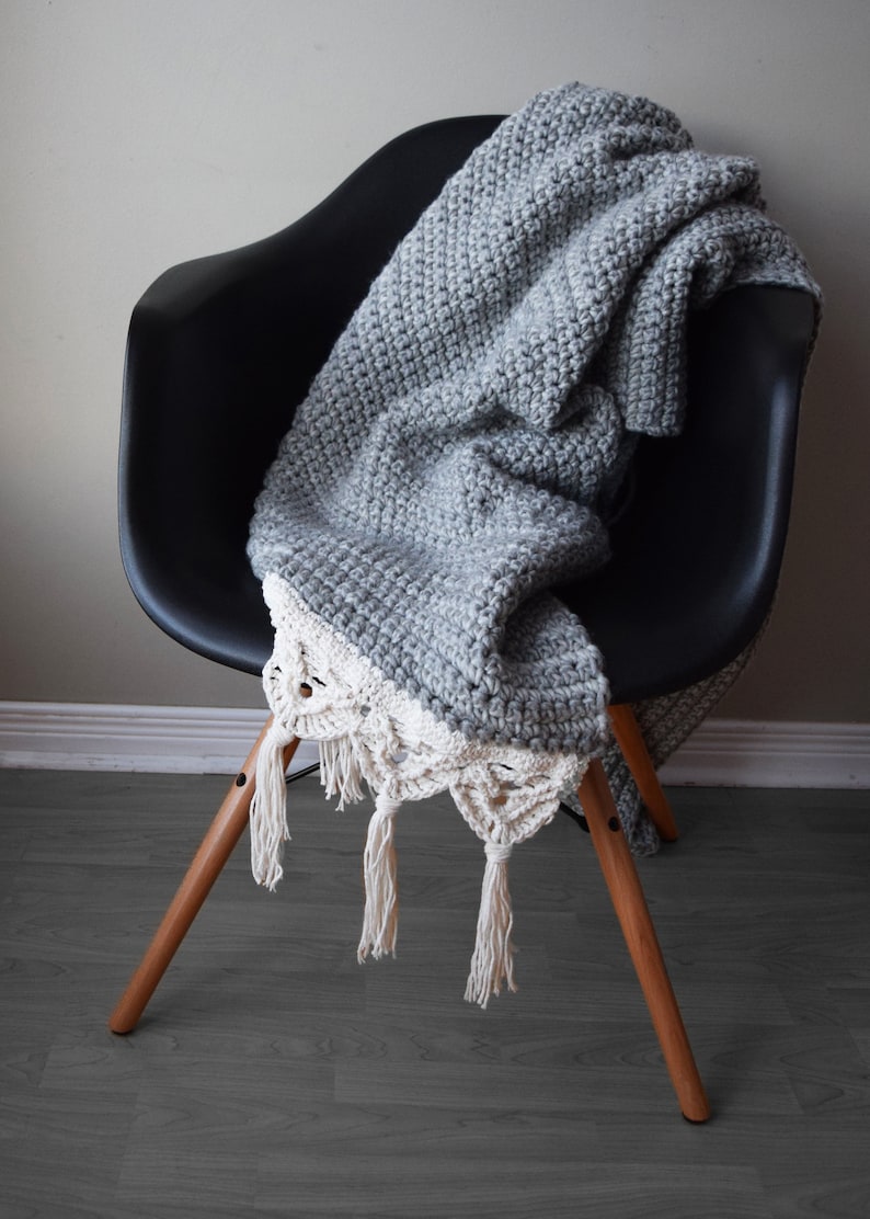 DIY Crochet PATTERN Crochet Macrame Edged Blanket 2019001: crochet pattern, macrame trim, macrame pattern, crochet blanket, afghan image 6