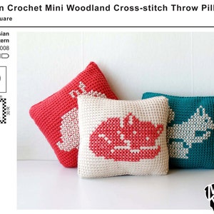 DIY Crochet PATTERN Learn To Tunisian Crochet Woodland Animals Cross-stitch Throw Pillows 8 Square Squirrel, Fox, Rabbit 2016008 image 5