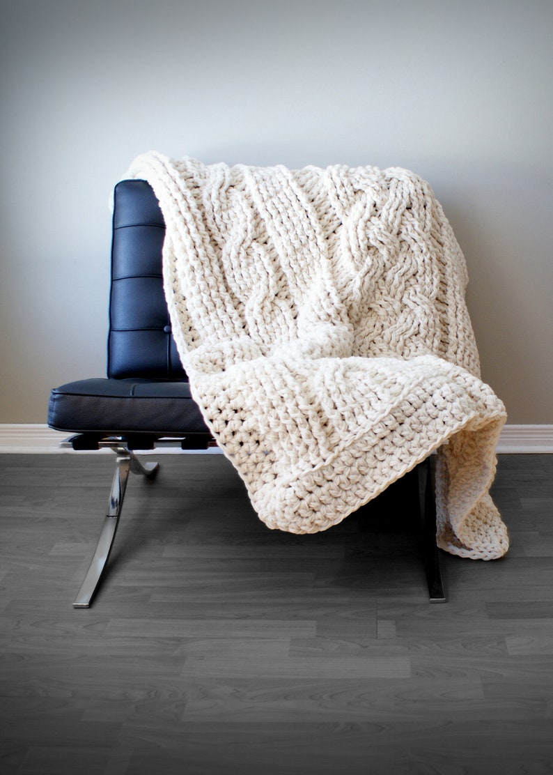 DIY Crochet PATTERN Double Cable Crochet Throw Blanket 2014001-2: crochet, pattern, crochet blanket, crochet cable, chunky crochet image 7